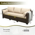 thumbnail image 4 of Waroom 3-Seat Patio Wicker Couch Outdoor Rattan Sofa Furniture Steel Frame High Back No-Slip Cushioned Furniture Cover, Khaki, 4 of 6