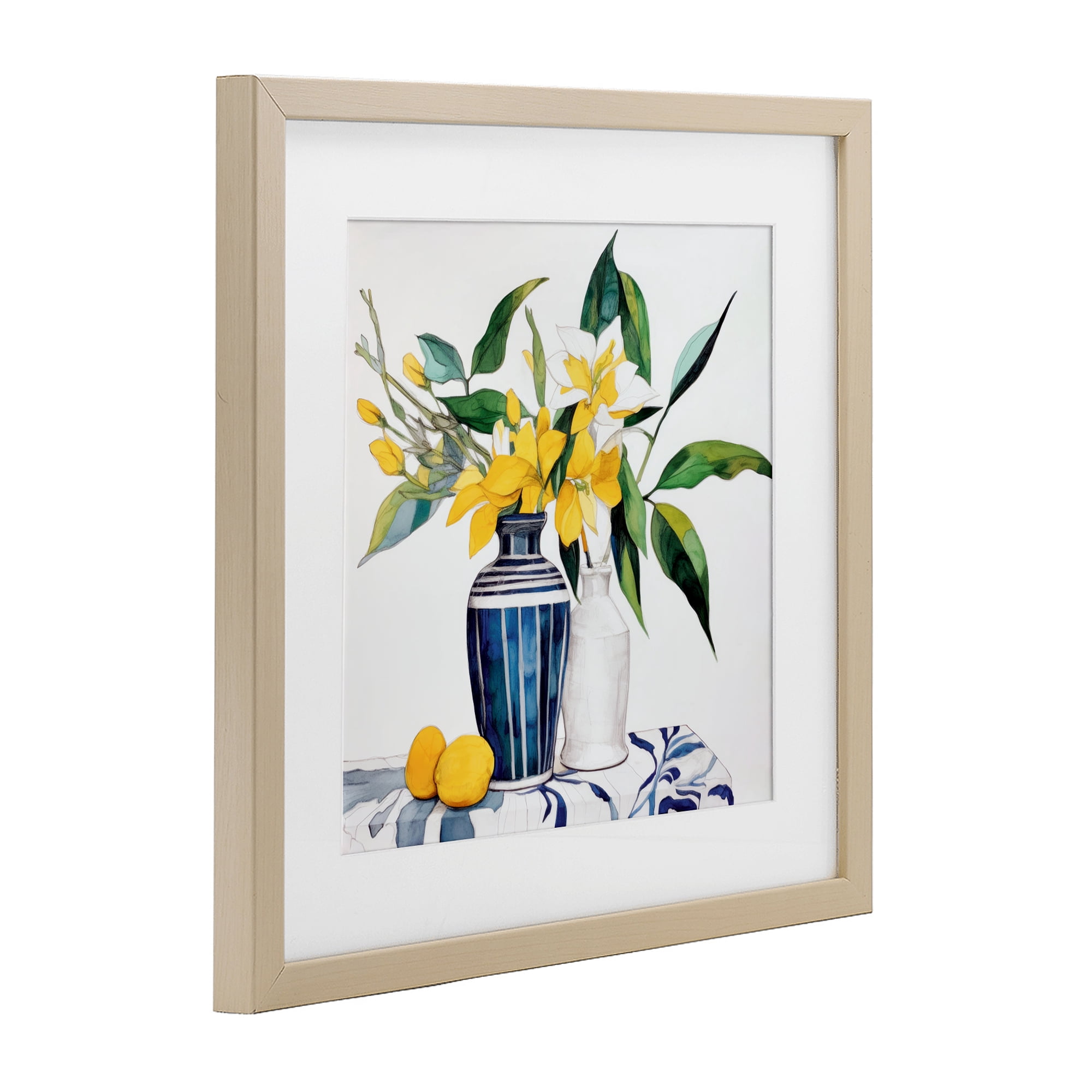 Stupell Industries Lemons And Blooms Table Birch Framed Print Under Glass, design by Ray Powers