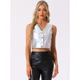 thumbnail image 3 of DARING DIVA Women's Crop Jacket Sleeveless Holographic Metallic Vest L Silver, 3 of 5
