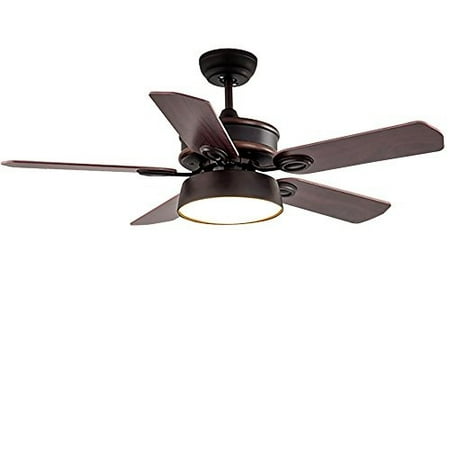 Rainierlight Modern Ceiling Fan 5 Wood Blades Acrylic Cover Remote