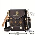 thumbnail image 2 of Sac pour Téléphone à Bandoulière Mini à Rabat, Sac d'Épaule à Imprimé de Lettres, Sac Carré à Clous Décoratifs pour Femme (4.7*6.7*3.7) Pouces, 2 of 5