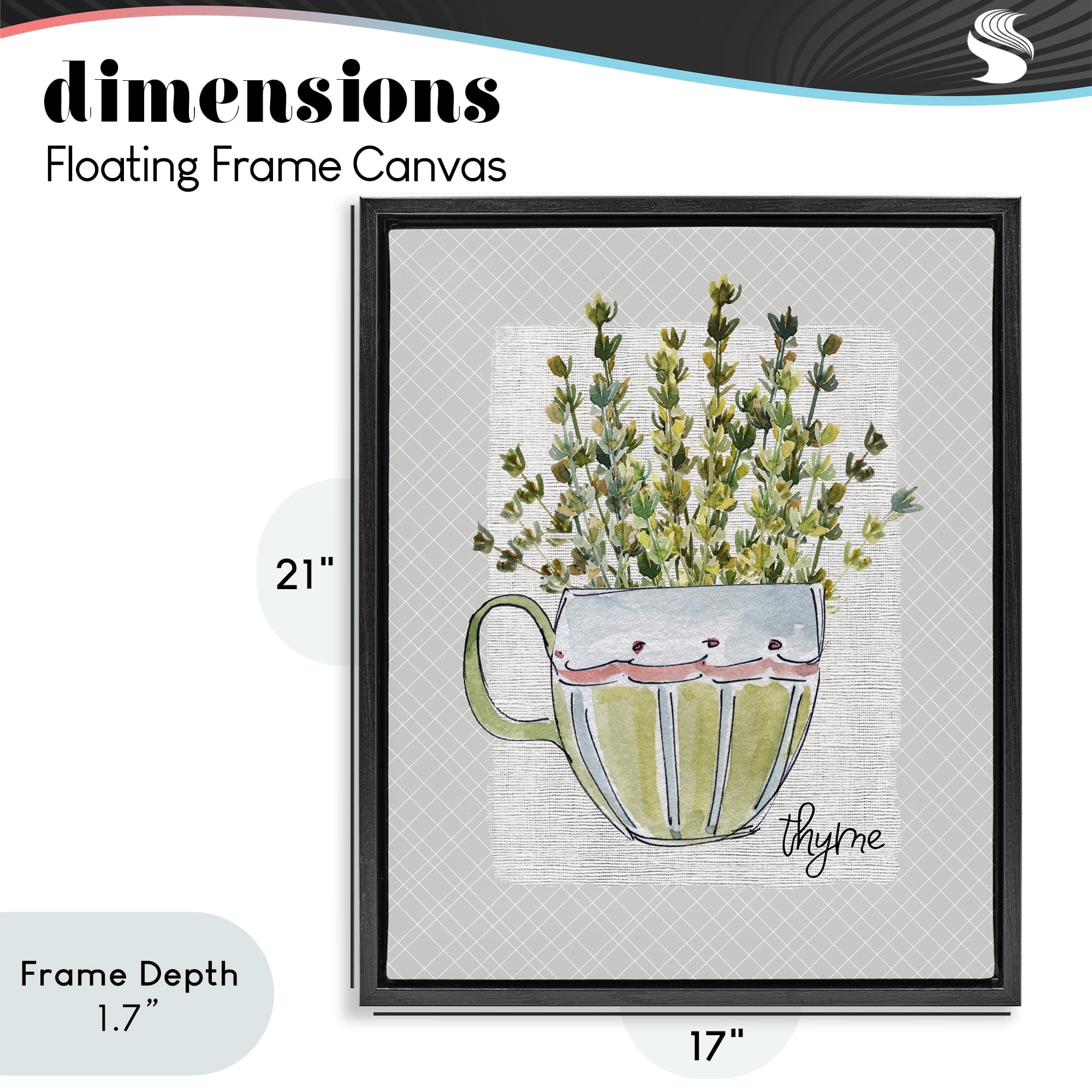 Stupell Industries Thyme Herb Mug Black Framed Floater Canvas Wall Art, design by Livi Finn