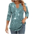 thumbnail image 2 of Women's Fashion Pleated Front Printed Shirts V-Neck 3/4 Length Sleeve Casual Knit Pullover Loose Fall 2025 Tops (S, Army Green), 2 of 6