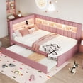 thumbnail image 2 of Noble House  Twin Upholstered Platform Bed with USB & LED Belt,Trundle Included for Guest Room,Pink, 2 of 13