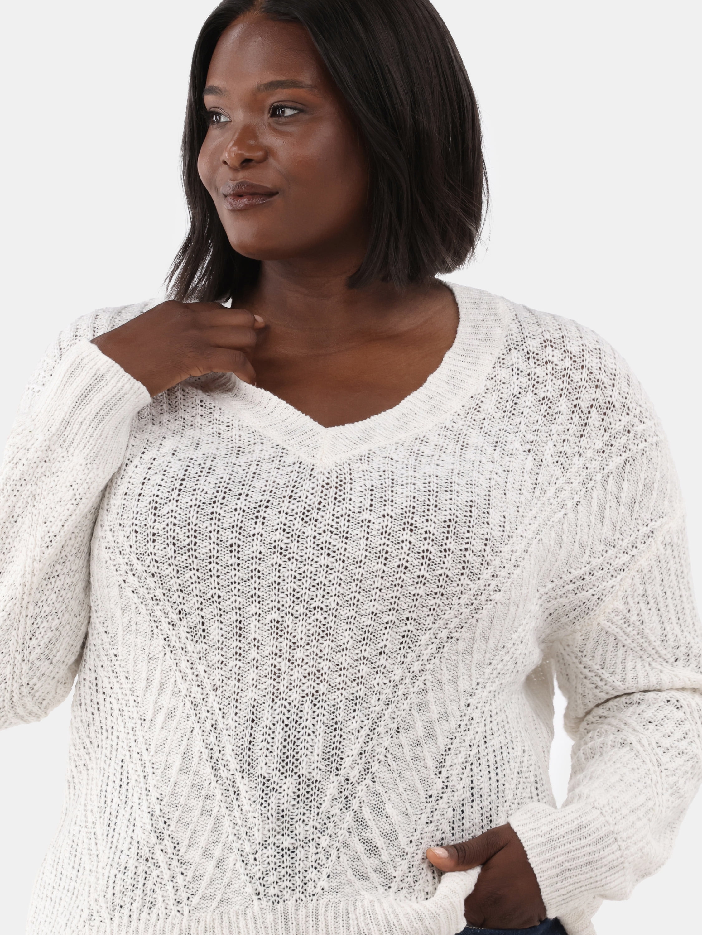 Terra & Sky Women's Plus V-Neck Sweater, Midweight, Sizes 0X-5X