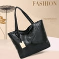 thumbnail image 3 of YFMHA Retro Women Alligator Pattern Leather Shoulder Bag Large Handbags (Black), 3 of 7