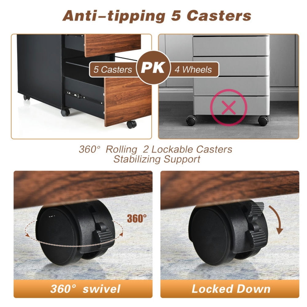 Demi Bonn 2 Drawer Rolling Filing Cabinet with 2 Locking Wheels, Wood Storage Cabinet, Brown