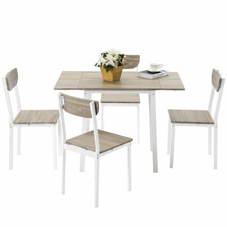 5 Piece Dining Room Table Set, Modern Dining Table Sets with Dining Chairs for 4, Heavy Duty Metal Rectangular Kitchen Table Set with Natural Finish for Home, Kitchen, Living Room, Restaurant, L908