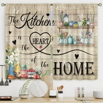Farmhouse Vintage Kitchen Curtains Rustic Wood Plank Barn Door Retro Country Cups Fruits Butterfly Countryside Rod Pocket Floral Bedroom Living Room Treatment Fabric 2 Panels 28Wx40H Inch