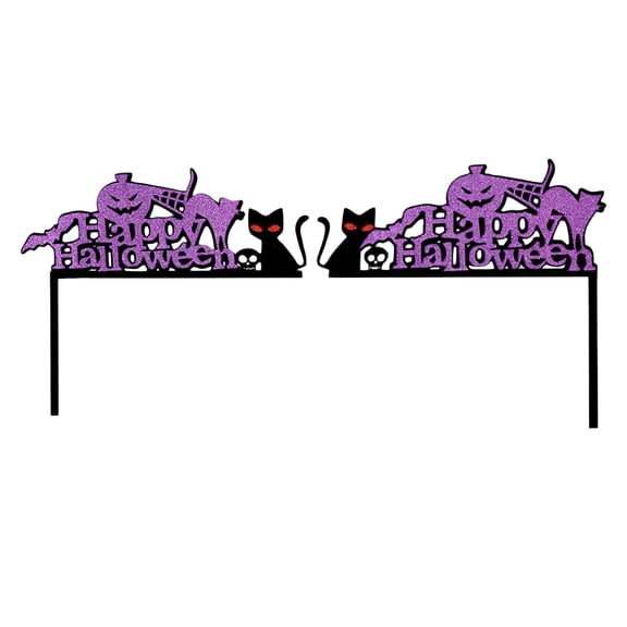 2 Pack Halloween Door Decorations, Spooky Halloween Decor with Black Cat Web for Indoor Home Halloween Party Decor, Purple Glitter Halloween Window Decor for Door Corner Entryway