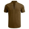 thumbnail image 2 of Dreluolixuan Mens Dress Shirts Big and Tall Drawstring Tee Tops Short Sleeve Blouses V Neck Tees Plain Solid Color Tops Regular Fit T Shirt Summer Brown XL, 2 of 4