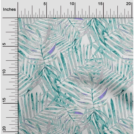 oneOone Velvet Teal Green Fabric Leaves Fabric For Sewing Printed Craft Fabric By The Yard 58 Inch Wide