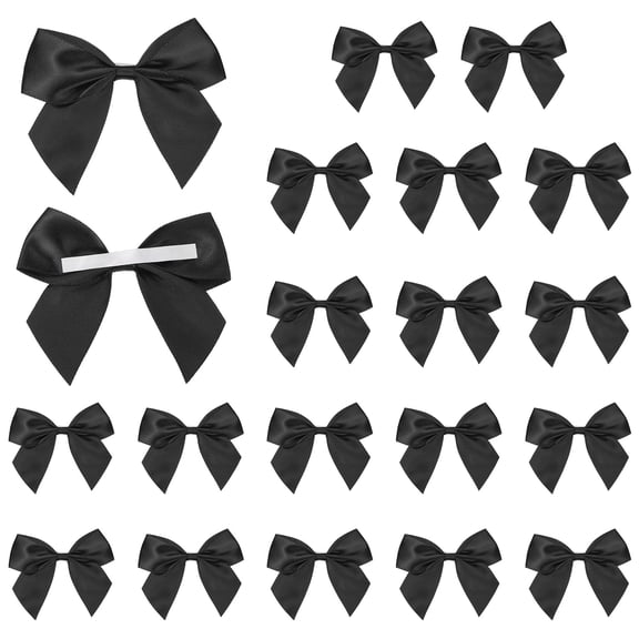 Uxcell Mini Bows Satin Ribbon Bows with Double-Sided Tape 3 Inch Fit for Wedding Party Decor (20 Pack, Black)