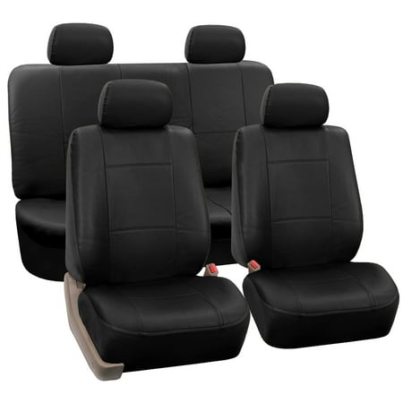 FH Group Faux Leather Airbag Compatible and Split Bench Car Seat Covers, Full Set, Black