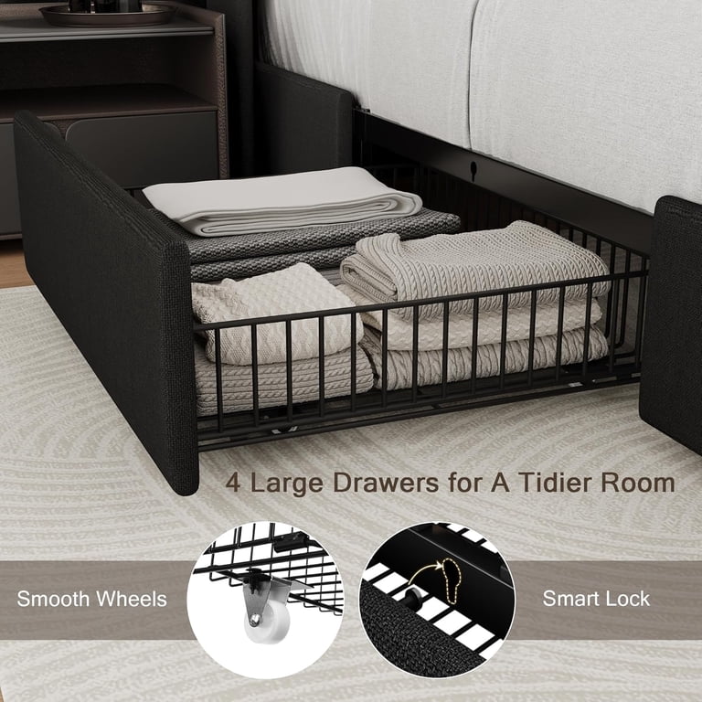 iPormis Queen Upholstered Bed Frame with 4 Storage Drawers photo 3