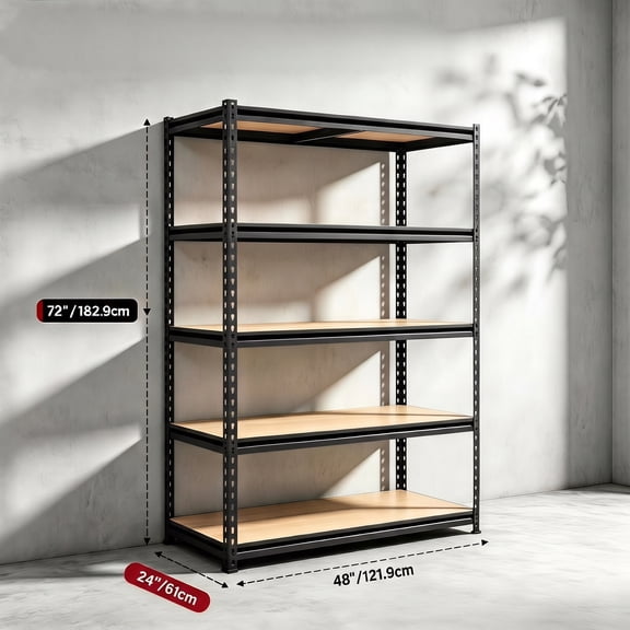 5-Tier Heavy Duty Industrial Steel Storage Shelving Unit, 48" Wide Adjustable Boltless Metal Utility Rack, Multipurpose Storage Organizer for Warehouse, Garage, Workshop, Basement & Commercial Shop