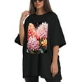 thumbnail image 4 of Plus Size Shirt for Women Black Tops for Women Short Sleeves Shirt for Women Flower22 T Shirt Crewneck Shirt for Women 2XL, 4 of 5