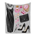thumbnail image 1 of Heels and Dresses Soft Flannel Fleece Throw Blanket, Black Smart Cocktail Dress Perfume Make up Clutch Bag, Cozy Plush for Indoor and Outdoor Use, 70" x 90", Pale Brown Pale Pink, by Ambesonne, 1 of 6