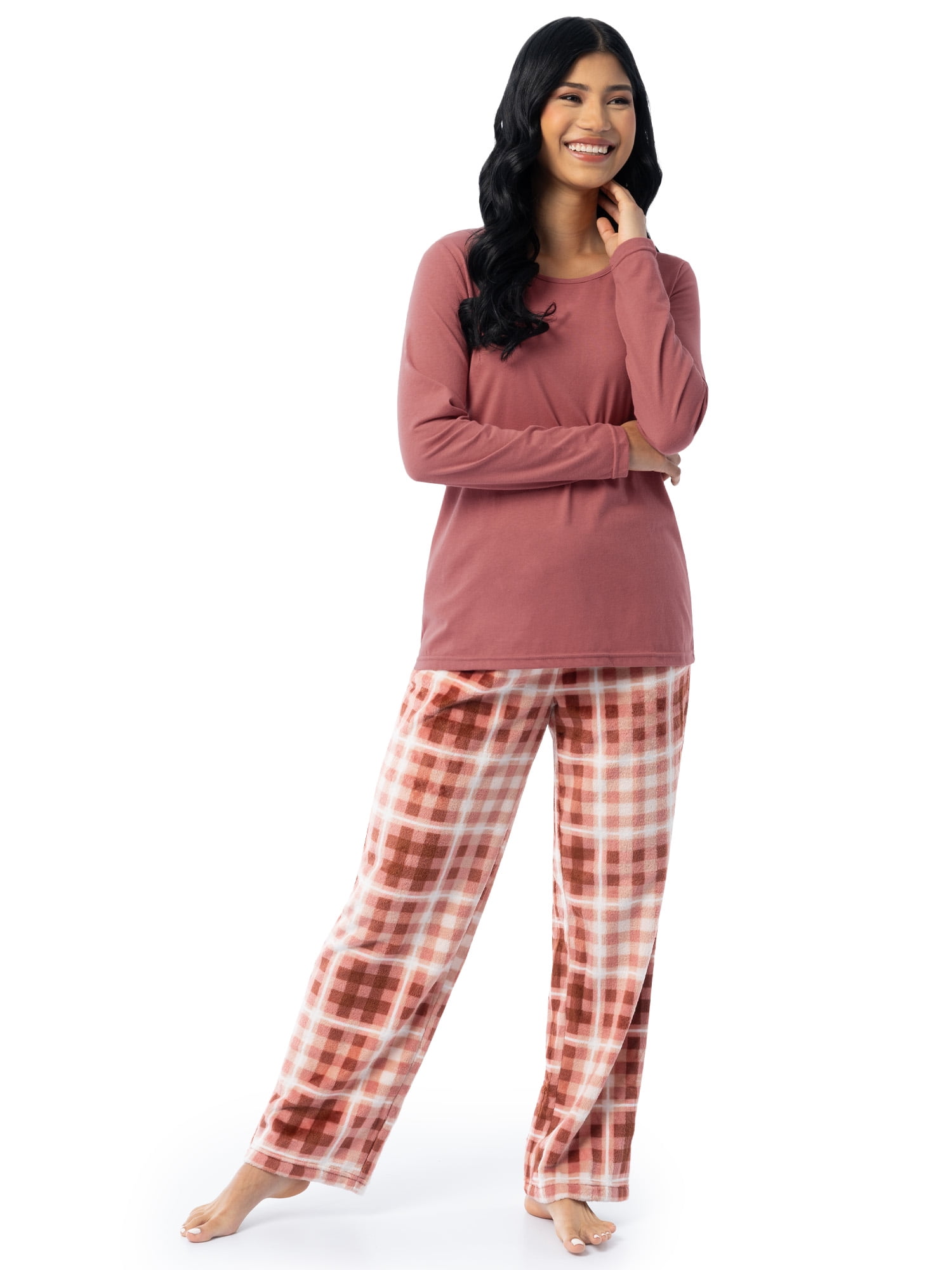 Fruit of the Loom Women's Beyond Soft Long Sleeve Top & Fleece Bottom Pajama Set, Sizes S-4X
