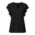 thumbnail image 5 of ClodeEU Women's V Neck Ruffle Flutter Short Sleeve Blouse,Solid Loose Casual Summer Top Black,Women's Plus L, 5 of 5