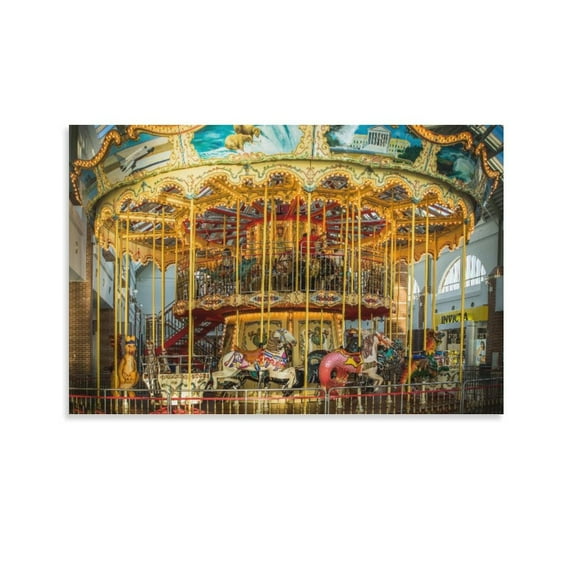Carousel Horse Amusement Carnival Canvas Art Poster And Wall Art Picture Print Modern Family Bedroom Decor Posters,Unframe-style,24x36inch(60x90cm)