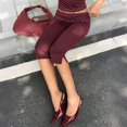 thumbnail image 6 of Womens Capri Leggings Low Waisted Slim Leg Polka Dots Capris Split Hem Cropped Yoga Pants, S, 6 of 9