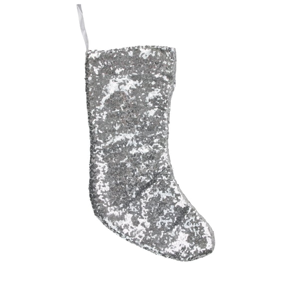 Northlight 17.5" White and Silver Sequins Hanging Christmas Stocking