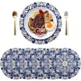 thumbnail image 5 of Blue Flower Round Placemat Set of 4, Non-Slip Heat Resistant & Waterproof Plate Pads for Dinner Table Table Placemats, 15.4 in Home Decor, 5 of 6