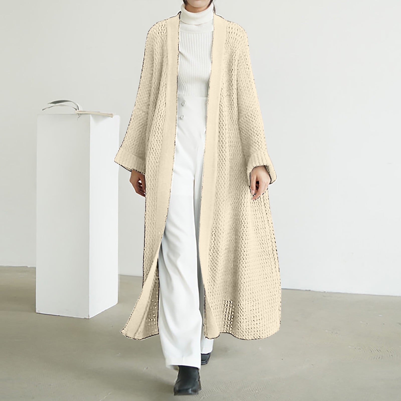 IROINID Women's Leisure Long Solid Color Cardigan Long Sleeve