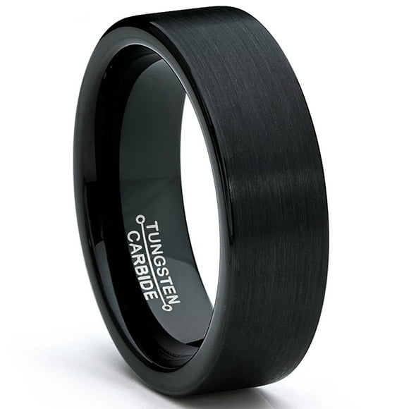Tungsten Carbide Men's Black Unisex Wedding Band Ring 7MM
