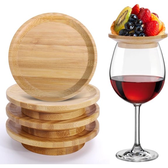 5pcs Wine Glass Charcuterie Topper, Suitable for 2.16" to 3.6" in Diameter, Charcuterie Wine Glass Topper Appetizer Plates, Bamboo Charcuterie Board Topper, Mini Cheese Board Wine Glass Topper