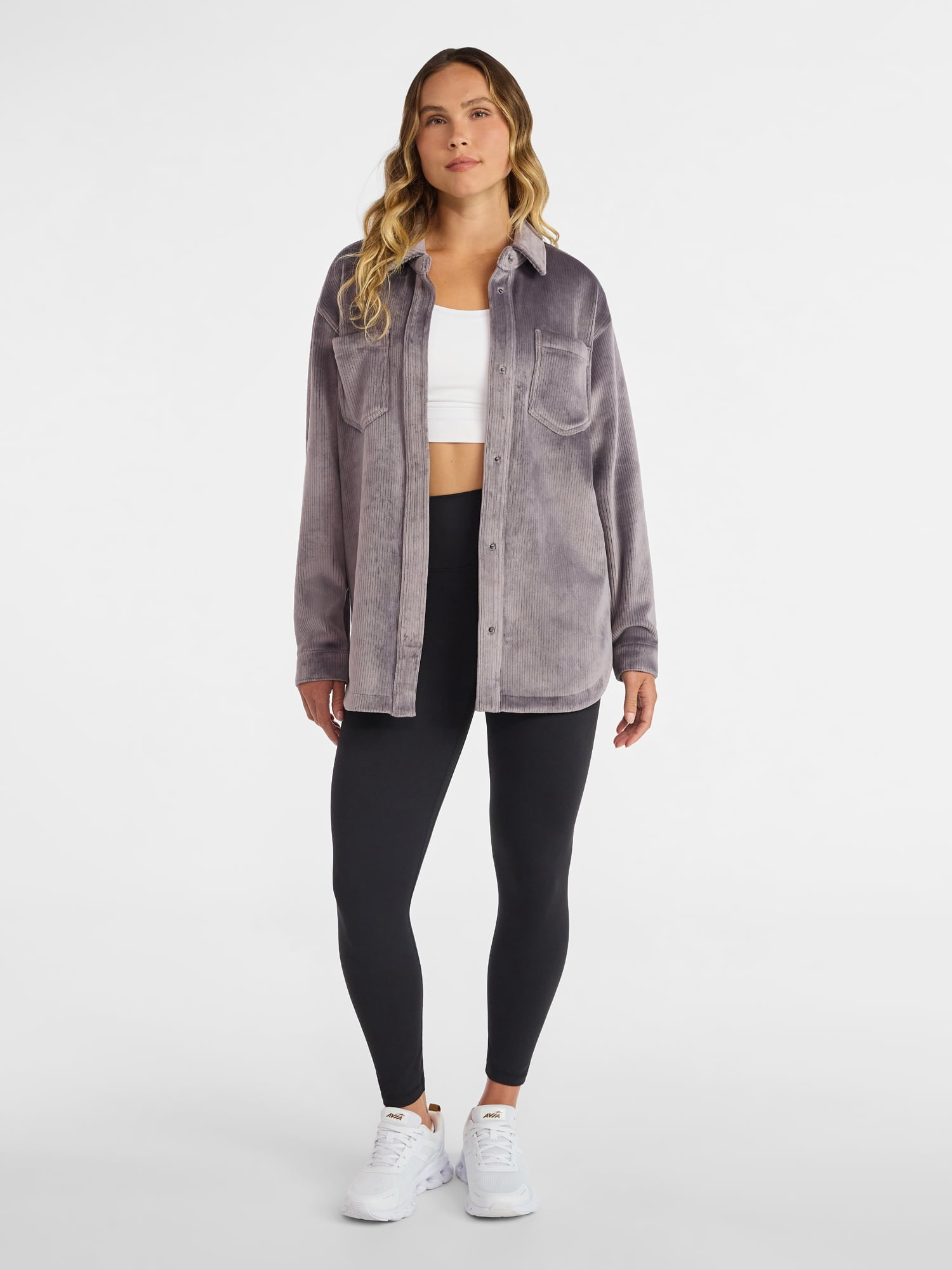 Avia Women's and Women's Plus Cord Velour Shacket, Sizes XS-4X