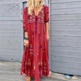 thumbnail image 2 of Robe Bohème pour Femmes Grande Taille à Col en V Imprimé, à Lacets, à Manches Longues, Robe Maxi de Soirée, 2 of 6