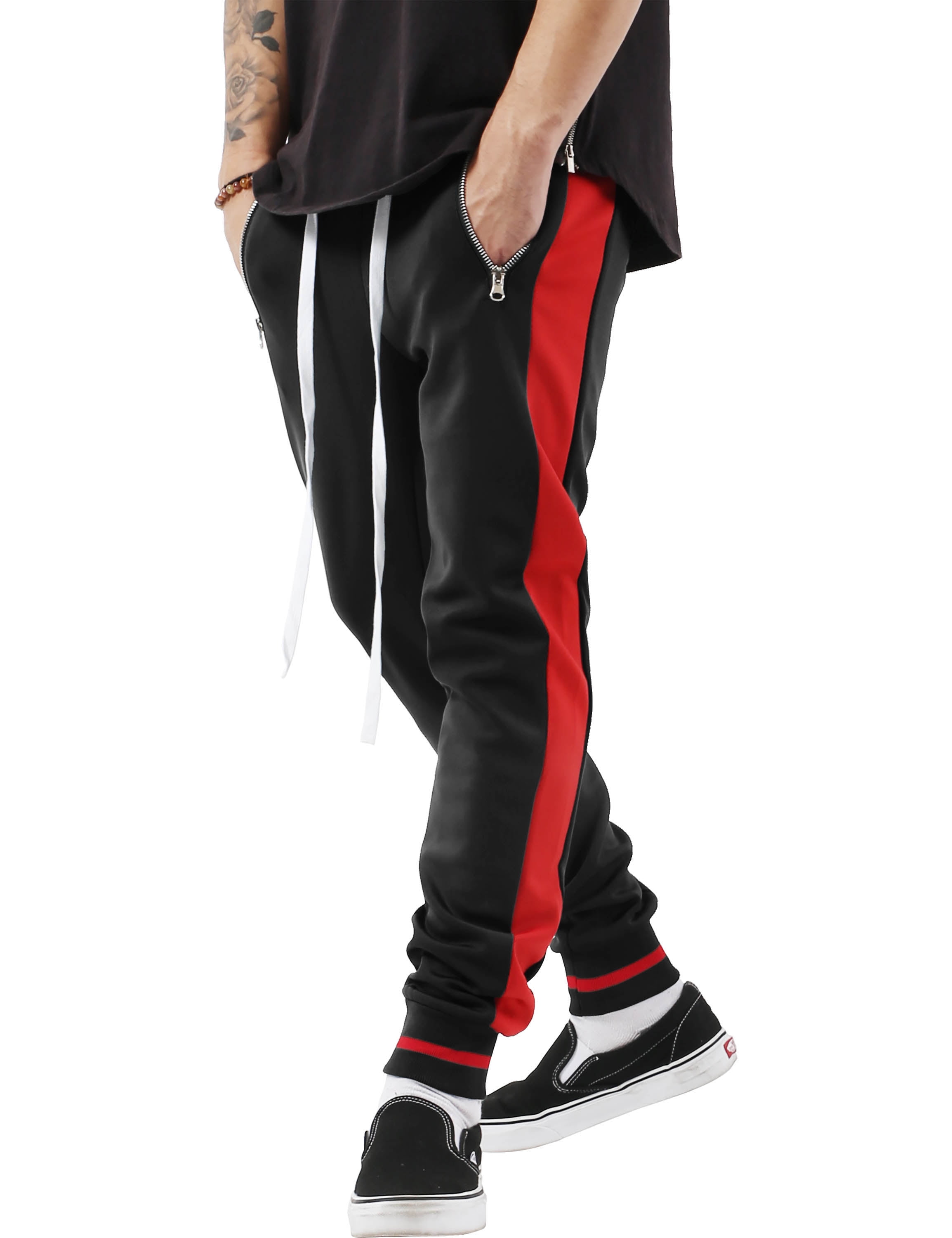 Ma Croix Men's Skinny fit Two Tone Stripe Track Pants Jogger with ...