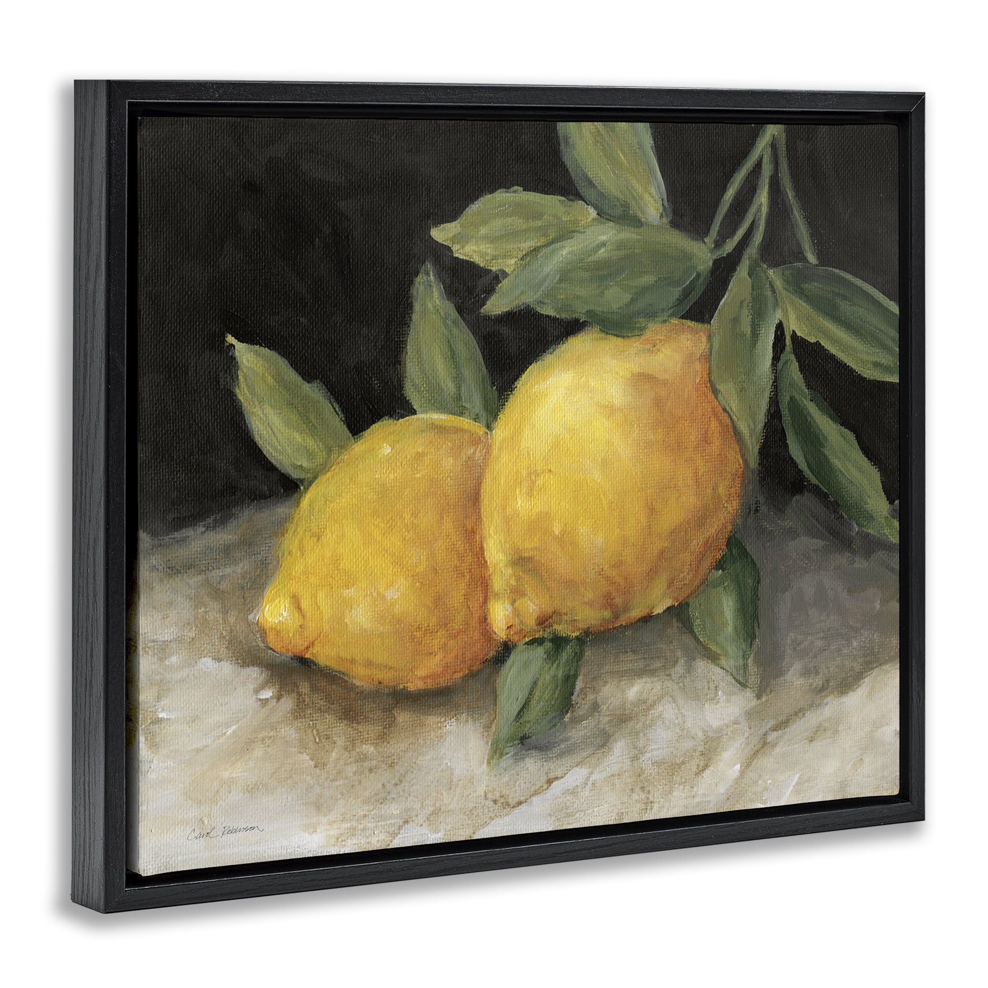 Stupell Industries Pair of Lemons Still Life Food & Beverage Painting Black Floater Framed Canvas Art Print Wall Art, 31 x 25