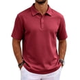 thumbnail image 2 of Qwertyu Mens Polo Shirts Short Sleeve Casual 3 Buttons Textured Golf Shirts Summer Collared T-Shirt Wine XL, 2 of 8
