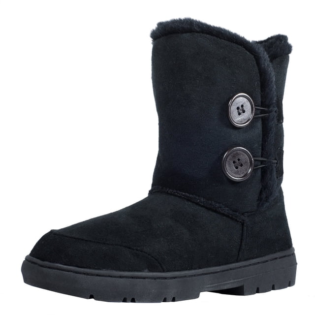 Botas de nieve para mujer CLPP'LI Twin Button forradas de peluche negras