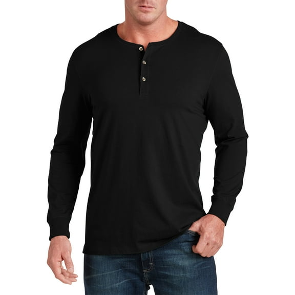 Harbor Bay by DXL Big and Tall Men's Long-Sleeve Wicking Henley Shirt, Black, 4XL