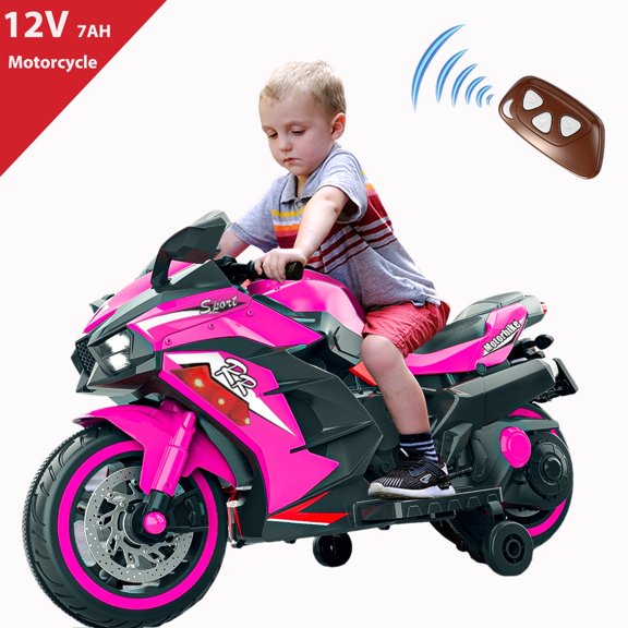 HNH 12V Electric Motorcycle for Kids, Powered Ride on Toys, 3 Wheels Motorcycle with Remote Control, Bluetooth Music