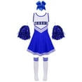 thumbnail image 1 of Manyakai Robe de Cheerleading pour Filles Enfants Tenue de Performance Tenue de Danse Costumes de Cheerleader avec Pompons Ensemble de Chaussettes Bleu E 140, 1 of 5