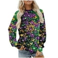 thumbnail image 2 of Gamivast Carnival Tops for Women Plus Size Long Sleeve Trendy Mask Graphic Blouses Funny Crewneck Drop Shoulder Tunic Sweatshirts Holiday Mardi Gras Shirt, 2 of 6