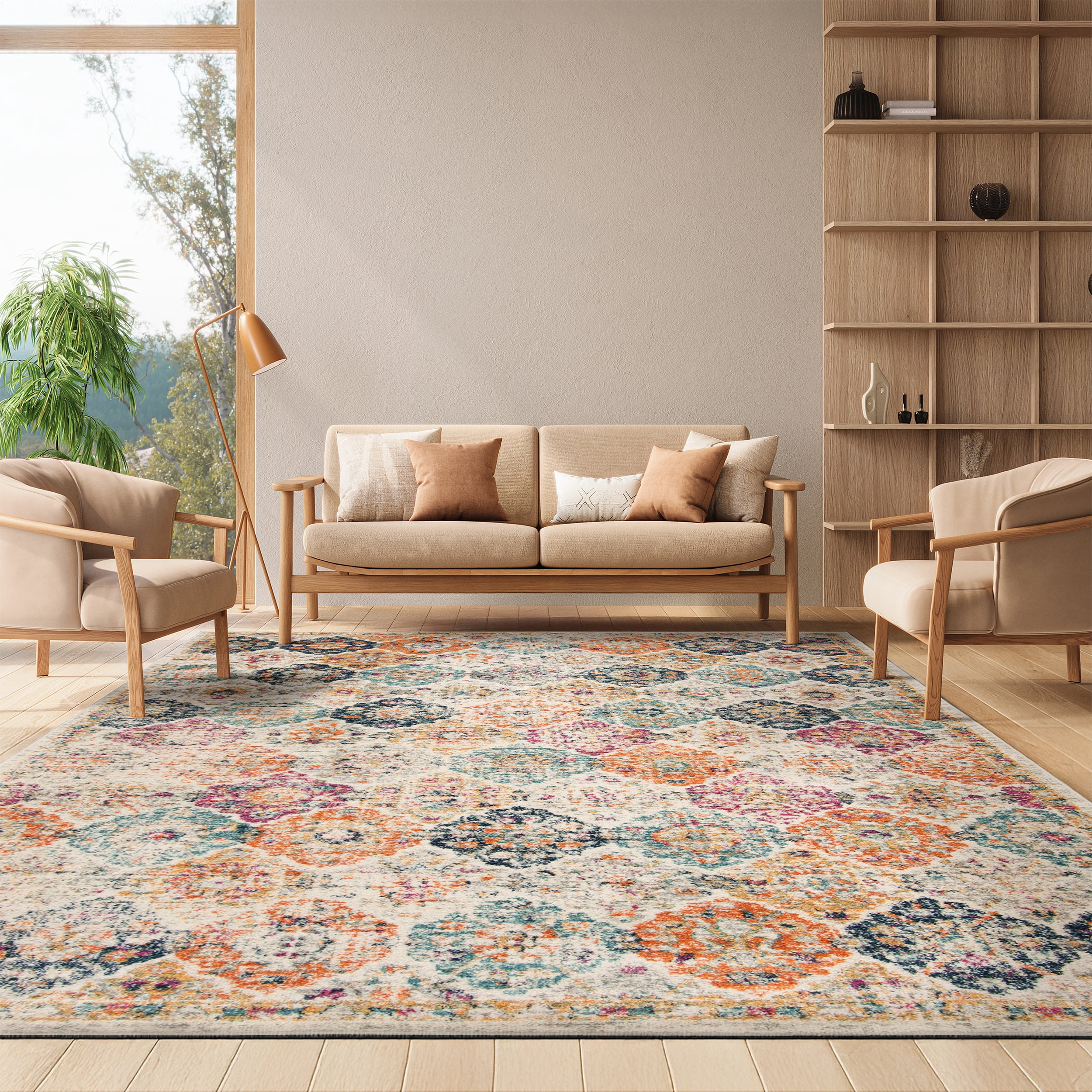 SAFAVIEH Area Rug 9x12 - Madison Collection - Large - Transitional Modern Design, Cream & Multi, Non-Shedding & Easy Cleaning, Ideal for Living Room, Bedroom, Dining Space (MAD611B)