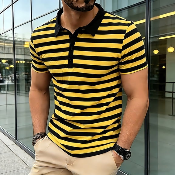COSFO Golf Mens Polo Shirt Casual Striped Short Sleeve Graphic Tees Collared Quick Dry Pullover Slim Fit Performance Tops