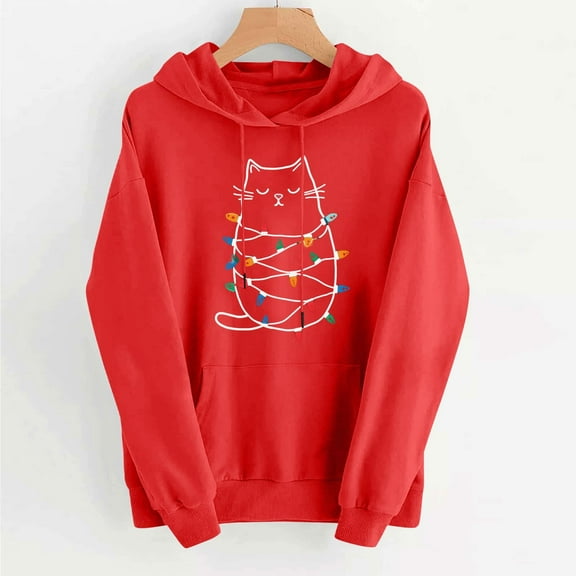 ClodeEU Christmas Sweatshirt for Women ,Long Sleeve Hoodie With Pocket,Xmas Holiday Party Pullover Sweater Tops Red 05,Womens Plus M
