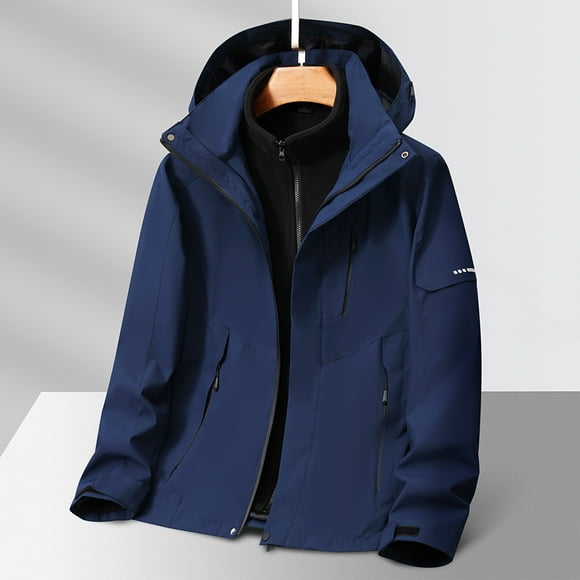 BADHUB Men's Big & Tall Coat Unisex 3-in-1 Winter Coat Fleece Lined Warm Rain Jacket Waterproof Windbreaker with Hood Zip Up Solid Outdoor Hiking Raincoat Winter Clearance