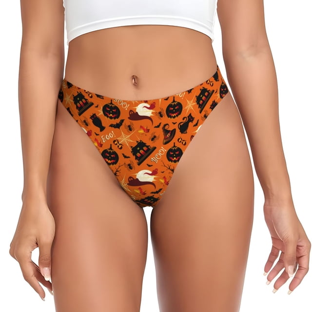 Fotbe Retro Halloween Tanga Sin Costuras para Mujer con Estampado – Panties Invisibles, Transpirables y Cómodos para Uso Diario-4X-Large