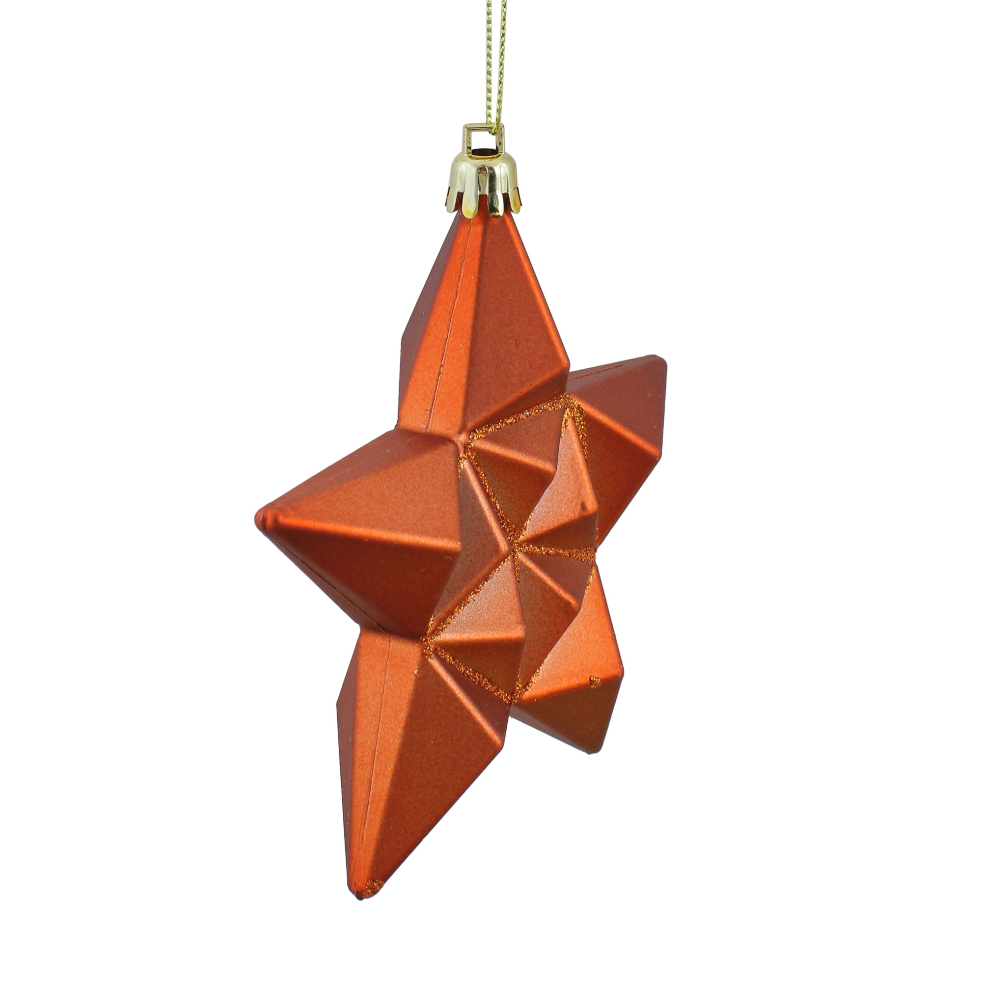 12ct Matte Burnt Orange Glittered Star Shatterproof Christmas Ornaments 5"