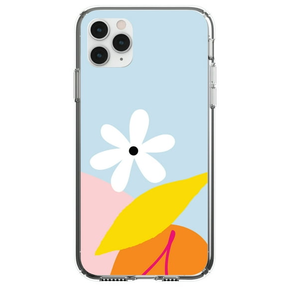 DistinctInk Clear Shockproof Hybrid Case for iPhone 11 (6.1" Screen) - TPU Bumper, Acrylic Back, Tempered Glass Screen Protector - Summer Vibes Bold Cherry Pink Orange Yellow