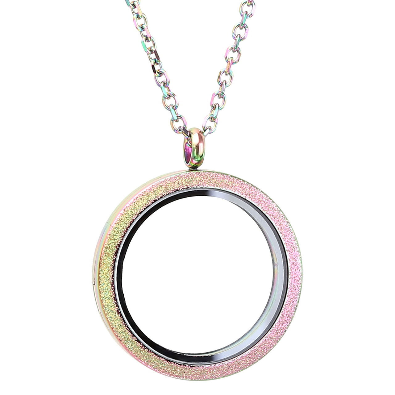 EVERLEAD Living Memory Floating Round Locket Pendant Charms Necklace 316L Stainless Steel Toughened Glass Free Chain and Zircon 
