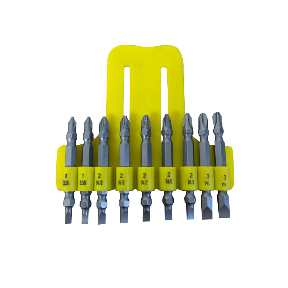 9PCS Phillips & Slotted Double Sided Screwdriver Bits w/ Holder CRV